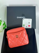 Load image into Gallery viewer, Chanel orange/pink 23s lambskin card holder/coin purse, silver hdw
