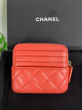 Load image into Gallery viewer, Chanel orange/pink 23s lambskin card holder/coin purse, silver hdw
