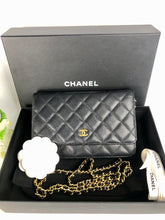 Load image into Gallery viewer, Chanel black caviar wallet on chain (woc), gold hdw
