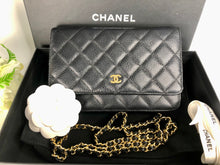Load image into Gallery viewer, Chanel black caviar wallet on chain (woc), gold hdw
