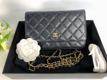 Load image into Gallery viewer, Chanel black caviar wallet on chain (woc), gold hdw
