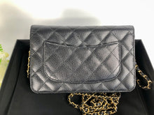 Load image into Gallery viewer, Chanel black caviar wallet on chain (woc), gold hdw
