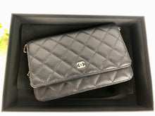 Load image into Gallery viewer, Chanel black caviar wallet on chain (woc), gold hdw
