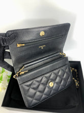 Load image into Gallery viewer, Chanel black caviar wallet on chain (woc), gold hdw
