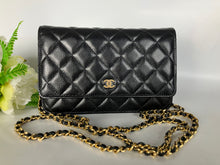 Load image into Gallery viewer, Chanel microchip black caviar (WOC) wallet on chain, with gold hardware
