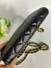 Load image into Gallery viewer, Chanel microchip black caviar (WOC) wallet on chain, with gold hardware
