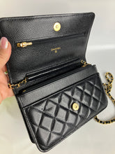 Load image into Gallery viewer, Chanel microchip black caviar (WOC) wallet on chain, with gold hardware
