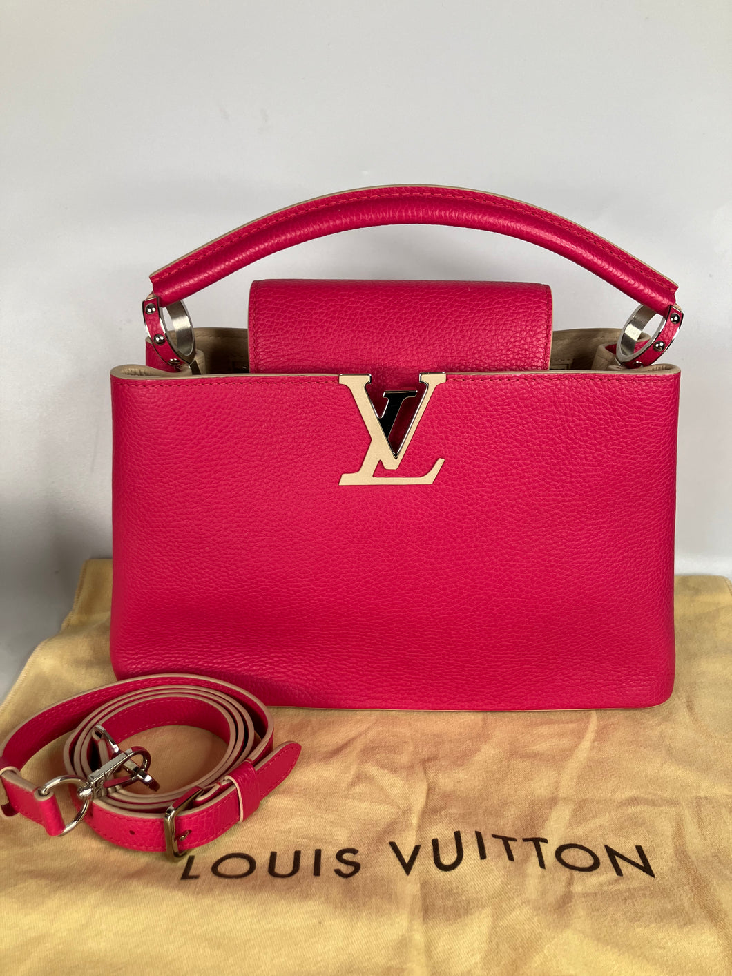 Louis Vuitton capucines PM pink taurillon leather, silver hdw