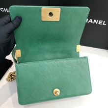 Load image into Gallery viewer, Chanel green small caviar boy, aged gold hdw
