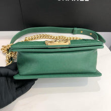 Load image into Gallery viewer, Chanel green small caviar boy, aged gold hdw
