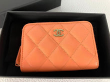 Load image into Gallery viewer, Chanel 2023 peach lambskin coin purse, card holder. Light gold hdw
