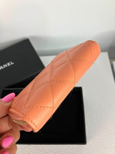 Load image into Gallery viewer, Chanel 2023 peach lambskin coin purse, card holder. Light gold hdw
