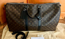 Load image into Gallery viewer, Louis Vuitton keepall 55 bandoliere, mongram macassar with black trim

