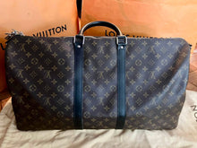 Load image into Gallery viewer, Louis Vuitton keepall 55 bandoliere, mongram macassar with black trim
