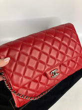 Load image into Gallery viewer, Chanel red lambskin clutch with chain, ruthenium hdw

