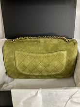 Load image into Gallery viewer, Rare Chanel Maxi Suede green flap, with light gold hdw. (32cm)
