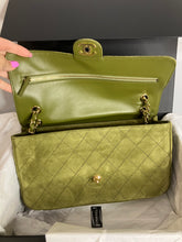 Load image into Gallery viewer, Rare Chanel Maxi Suede green flap, with light gold hdw. (32cm)
