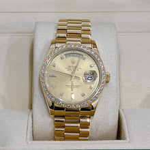 Load image into Gallery viewer, Rare Vintage Rolex Day-Date 18048 36mm 18K Yellow Gold Diamond Champagne Dial Watch
