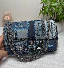 Load image into Gallery viewer, Very Rare Chanel denim patchwork bag medium with silver hdw
