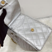 Load image into Gallery viewer, Chanel 25 small in silver caviar, aged gold hdw
