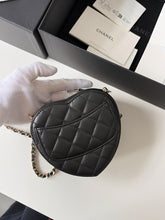 Load image into Gallery viewer, Chanel mini black heart bag (clutch with chain), light gold hdw
