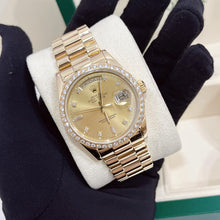 Load image into Gallery viewer, Rare Vintage Rolex Day-Date 18048 36mm 18K Yellow Gold Diamond Champagne Dial Watch
