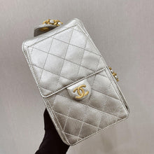 Load image into Gallery viewer, Chanel 25 small in silver caviar, aged gold hdw
