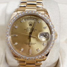 Load image into Gallery viewer, Rare Vintage Rolex Day-Date 18048 36mm 18K Yellow Gold Diamond Champagne Dial Watch
