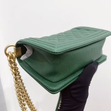 Load image into Gallery viewer, Chanel green small caviar boy, aged gold hdw
