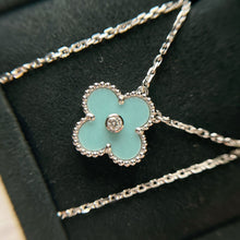 Load image into Gallery viewer, Van Cleef &amp; Arpels 2022 light green celadon porcelain vintage Alhambra diamond holiday pendant necklace (VCA)
