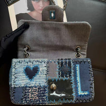 Load image into Gallery viewer, Chanel denim patchwork bag medium with silver hdw
