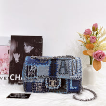 Load image into Gallery viewer, Chanel denim patchwork bag medium with silver hdw
