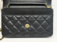 Load image into Gallery viewer, Chanel black caviar microchip woc (wallet on chain) with gold hdw
