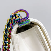 Load image into Gallery viewer, Chanel rare LED white medium boy bag with rainbow iridescent hdw
