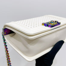Load image into Gallery viewer, Chanel rare LED white medium boy bag with rainbow iridescent hdw
