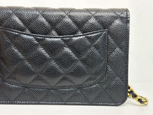 Load image into Gallery viewer, Chanel black caviar microchip woc (wallet on chain) with gold hdw

