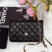 Load image into Gallery viewer, Chanel microchip black caviar WOC, wallet on chain, with gold hardware
