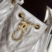 Load image into Gallery viewer, Chanel 25 small in silver caviar, aged gold hdw
