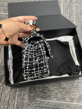 Load image into Gallery viewer, Chanel mini rectangular tweed top handle, light gold hdw black and white
