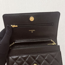 Load image into Gallery viewer, Chanel microchip black caviar WOC, wallet on chain, with gold hardware
