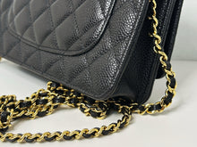 Load image into Gallery viewer, Chanel black caviar microchip woc (wallet on chain) with gold hdw
