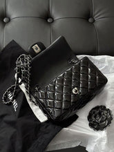 Load image into Gallery viewer, Chanel black patent mini, silver hdw
