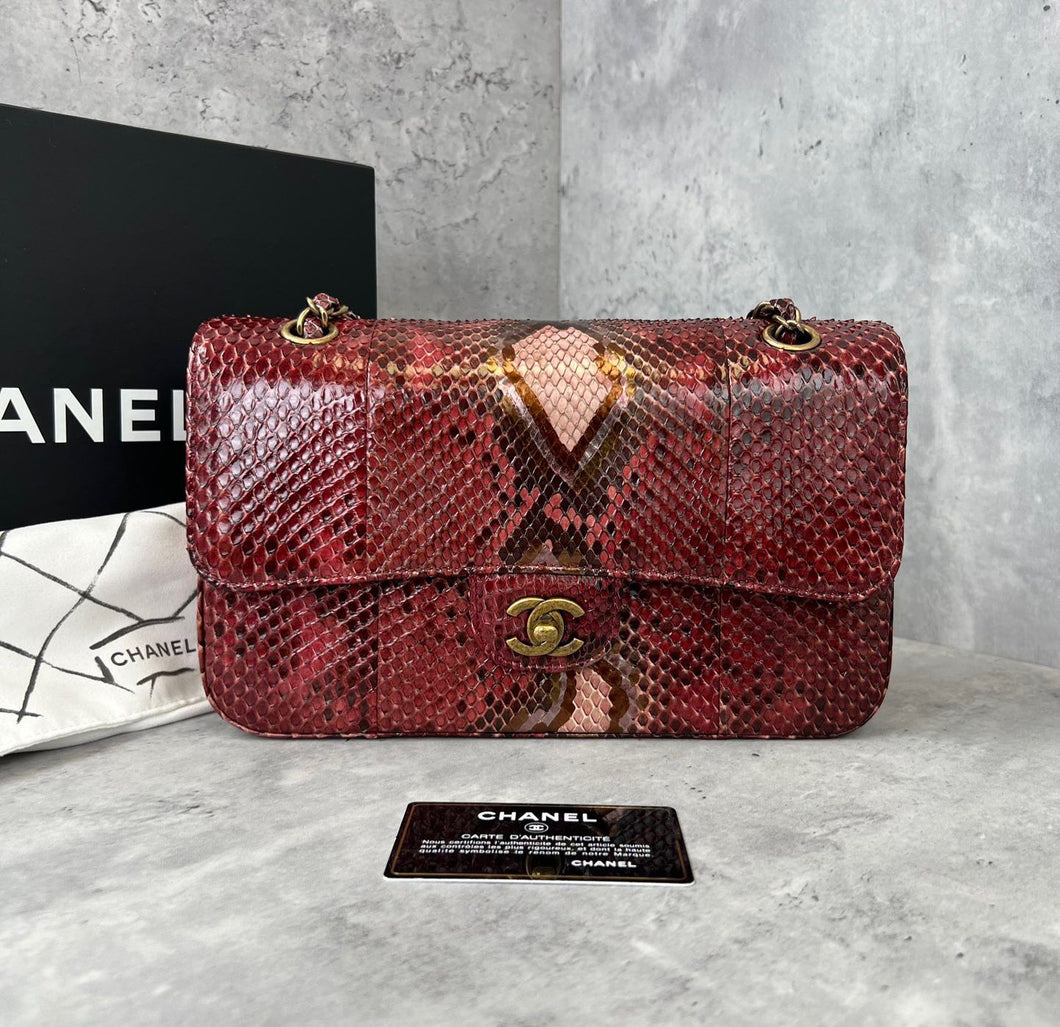 Chanel medium classic python red with gold hdw