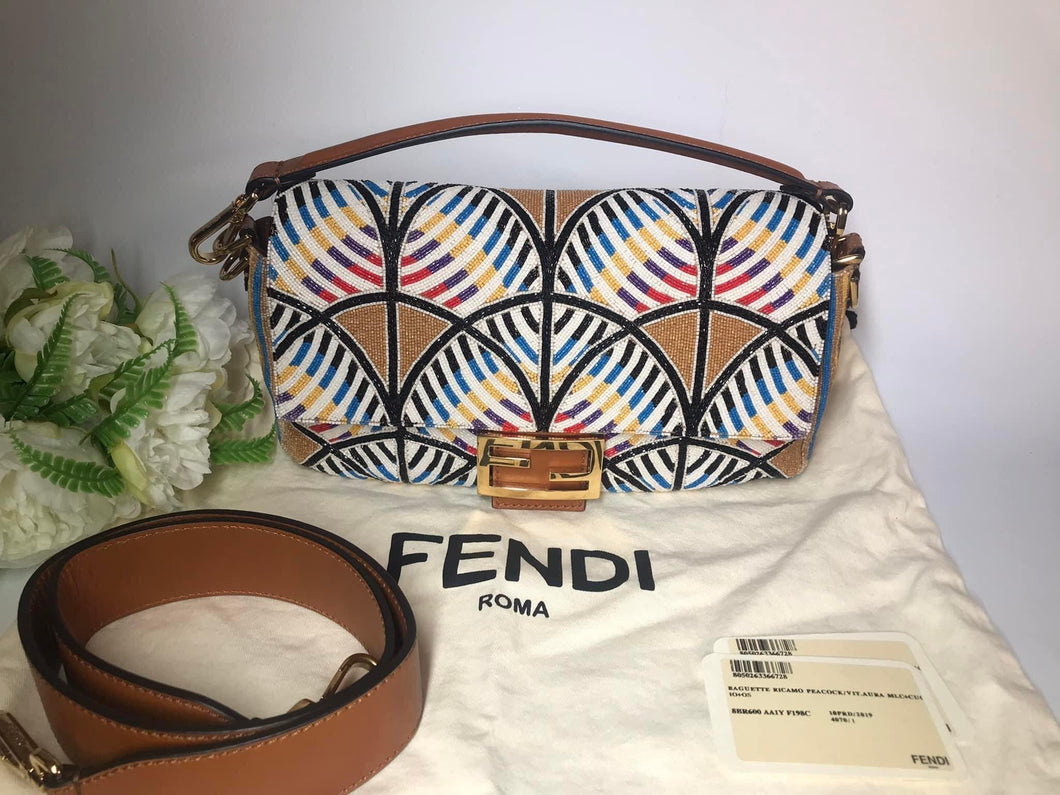 Fendi Ricamo Peacock classic baguette