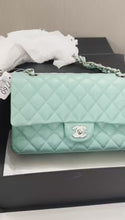 Load and play video in Gallery viewer, Chanel 21s Tiffany blue medium caviar classic, light gold hdw
