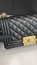 Load and play video in Gallery viewer, Chanel small black caviar boy bag, with gold hdw
