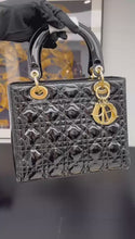 Load and play video in Gallery viewer, Lady Dior medium black patent, gold hdw

