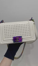 Load and play video in Gallery viewer, Chanel rare LED white medium boy bag with rainbow iridescent hdw
