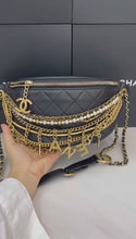 Load and play video in Gallery viewer, Chanel 19A black “all about chains” ancient Egypt collection. pearl bumbag
