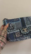 Load and play video in Gallery viewer, Chanel denim patchwork bag medium with silver hdw
